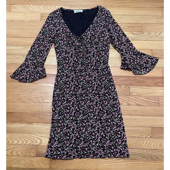 Vtg Y2K Byer Too Womens Chocolate Brown Floral Babydoll Dress Size XS Dark Fairy - Picture 7 of 12